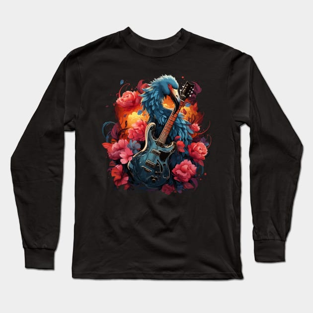 Flamingo Playing Guitar Long Sleeve T-Shirt by JH Mart